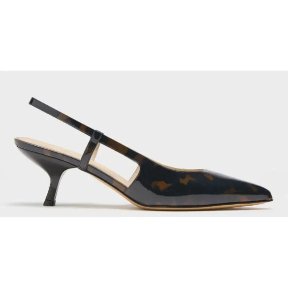 Theory Micro Slingback Pump Tortoiseshell Printed Leather Sandals 37 NIB 398